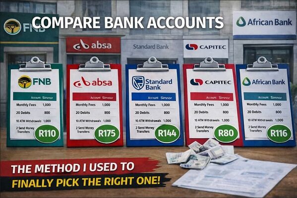 Bank account cost for compare bank accounts by usage: SA Bank Fees