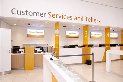 Bank service counters with digital displays: SA Bank Fees